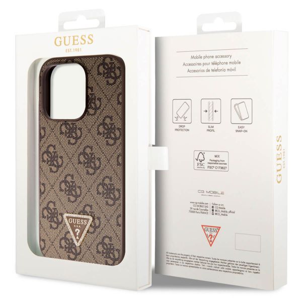 Guess 4G Logo Triangle Strass Back Cover für das iPhone 15 Pro - Braun