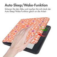 imoshion Design Slim Hard Case Sleepcover mit Stand Kobo Libra Colour - Orange Flowers Connect
