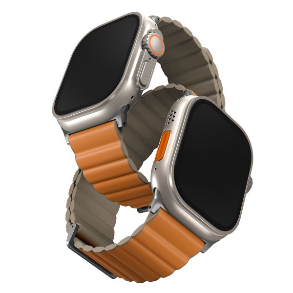 Uniq Revix Premium Edition doppelseitiges Armband für die Apple Watch Series 1 bis 10 / SE / Ultra (2) (44/45/46/49 mm) - Khaki/Safranorange