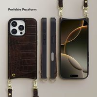 Selencia Nova Croco HandyHülle mit Kordel und Kartenhalter Apple iPhone 16 Pro - Choco Brown