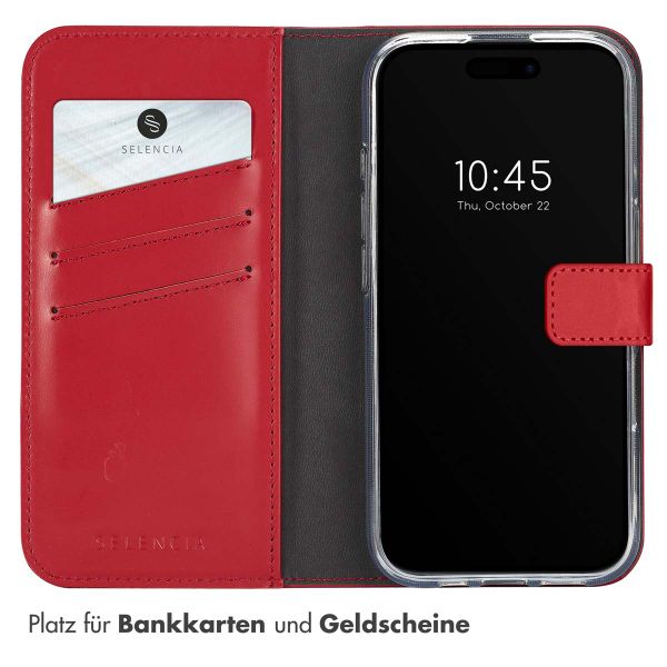 Selencia Echtleder Klapphülle für das Apple iPhone 16 - Rot