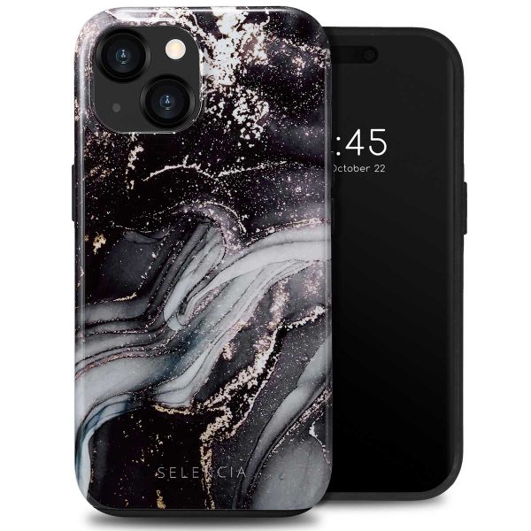 Selencia Vivid Tough Back Cover für das iPhone 15  - Chic Marble Black