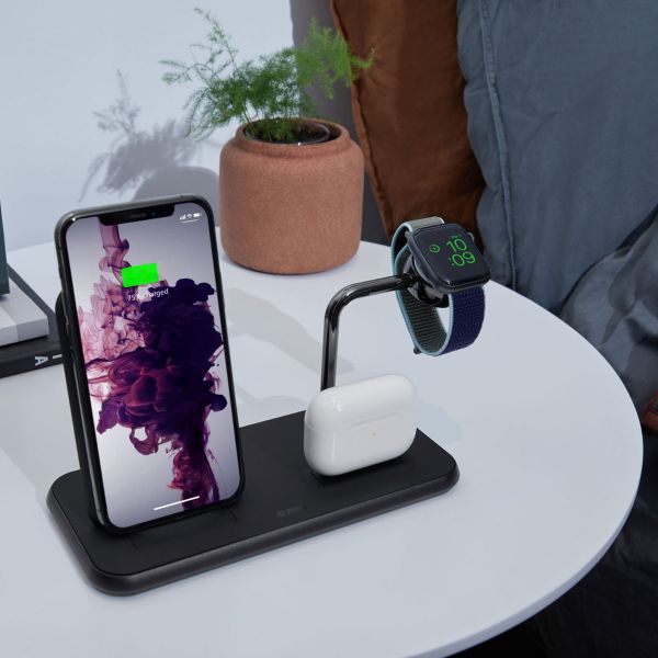 Zens Aluminium Dual Wireless Charger + Dock + Watch - 4-in-1 Kabelloses Ladegerät - 10 Watt - Schwarz 