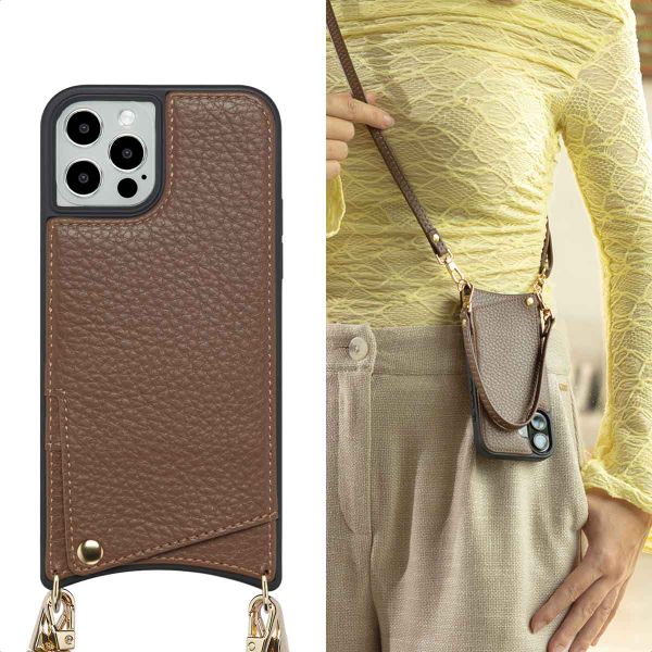Selencia Nova HandyHülle mit Kordel und Kartenhalter Apple iPhone 12 (Pro) - Mocha Brown