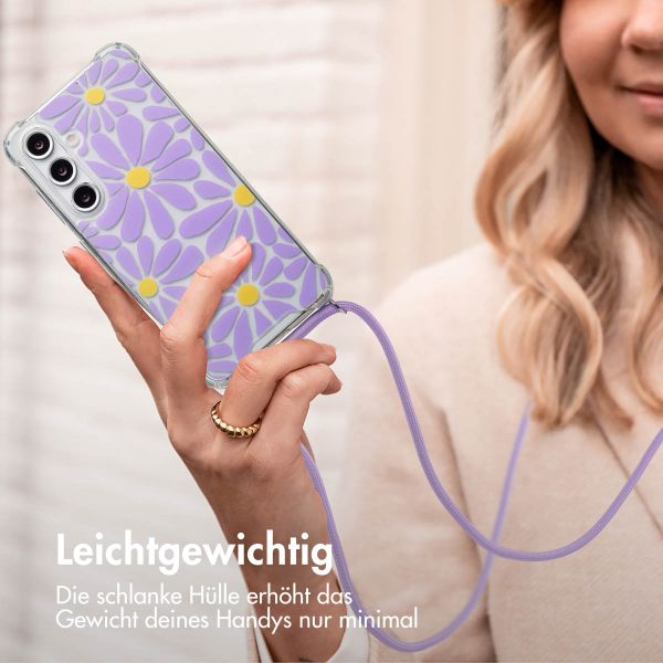 imoshion Design Hülle mit Band Samsung Galaxy S24 FE - Tropical Violet Flowers Connect