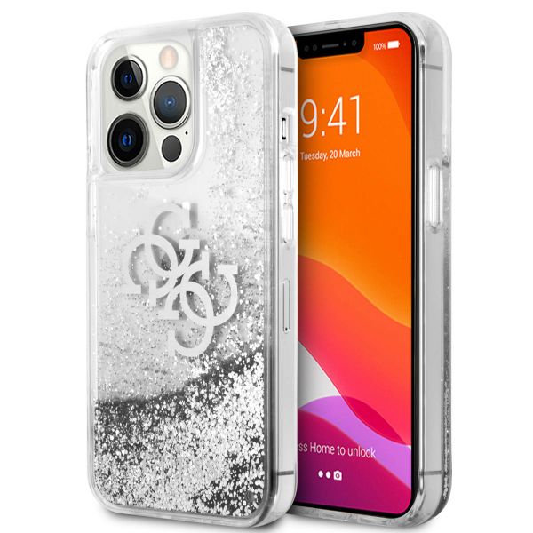 Guess 4G Logo Liquid Glitter Back Cover für das iPhone 13 Pro - Silver