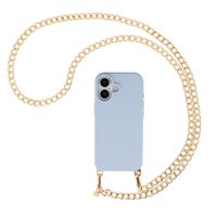Selencia Rivièra MagSafe Backcover mit abnehmbaren Haken für das Apple iPhone 16 - Powder Blue + Bold Chain (130 cm) - Gold