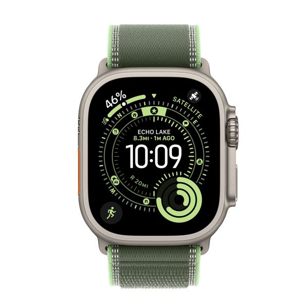 Apple Trail Loop Armband für das  Apple Watch Series 1 t/m 11 / SE / Ultra (44/45/46/49 mm) - Größe M/L - Neon / Green Natural Titanium
