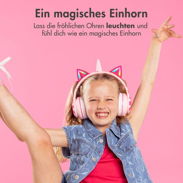 imoshion Kabellose Kinderkopfhörer Unicorn LED Light - Dezibelbegrenzer - Mit AUX-Kabel - Pink / Hot Pink