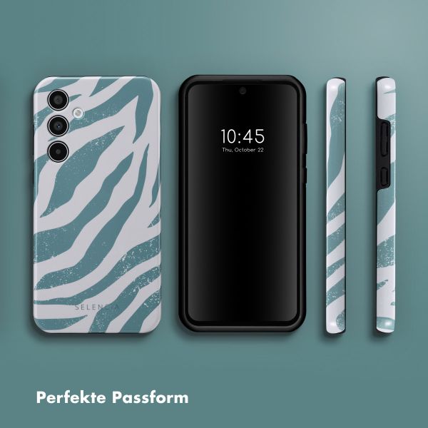 Selencia Vivid Tough Back Cover für das Samsung Galaxy A35 - Colorful Zebra Pine Blue