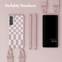 Selencia SilikonHülle design mit abnehmbarem Band Samsung Galaxy S21 FE - Irregular Check Sand Pink