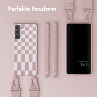 Selencia Silikonhülle design mit abnehmbarem Band für das Samsung Galaxy S21 FE - Irregular Check Sand Pink