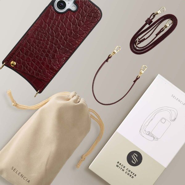 Selencia Nova Croco HandyHülle mit Kordel und Kartenhalter Apple iPhone 17 - Burgundy