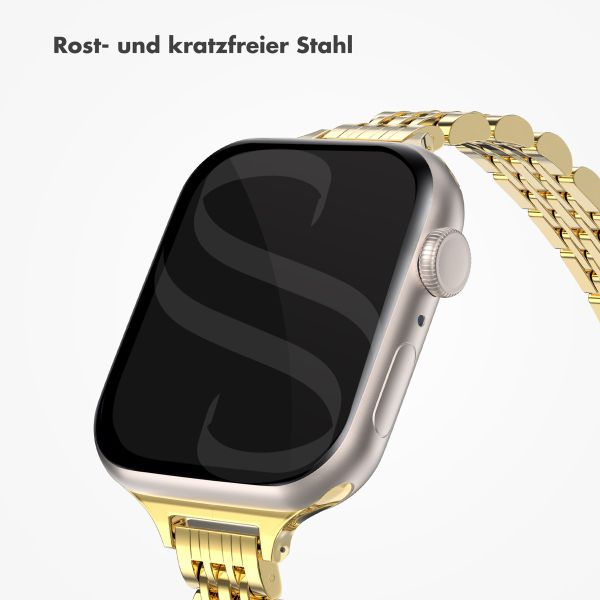 Selencia Jubilee inspiriertes schmales Edelstahlarmband für Apple Watch Series 1 t/m 9 / SE (38/40/41 mm) | Series 10 / 11 (42 mm) - Gold