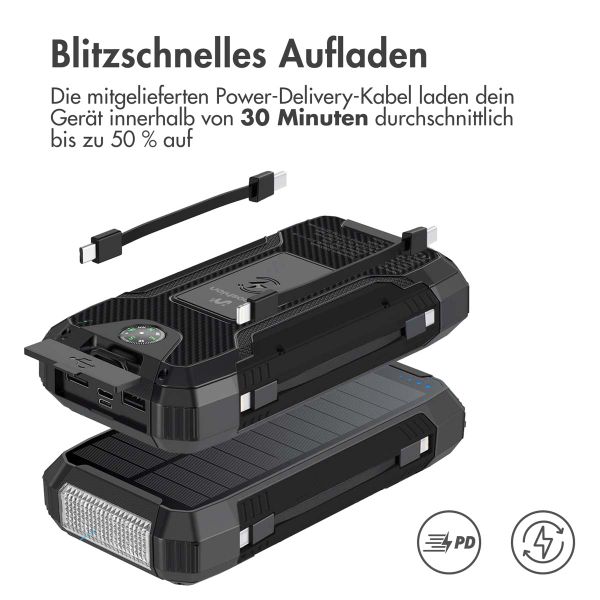imoshion ﻿Solar Powerbank – Kabellose Powerbank mit Solarpanel – Schnellaufladung und Stromversorgung – 30.000 mAh – Schwarz