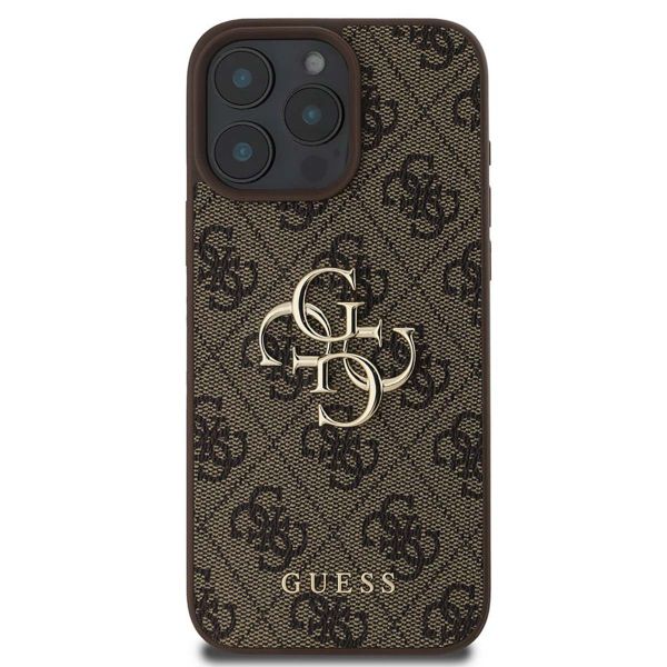 Guess 4G Metal Logo Back Cover für das iPhone 16 Pro Max - Braun