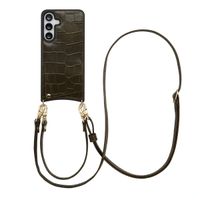 Selencia Nova Croco HandyHülle mit Kordel und Kartenhalter Samsung Galaxy S25 FE - Dark Olive