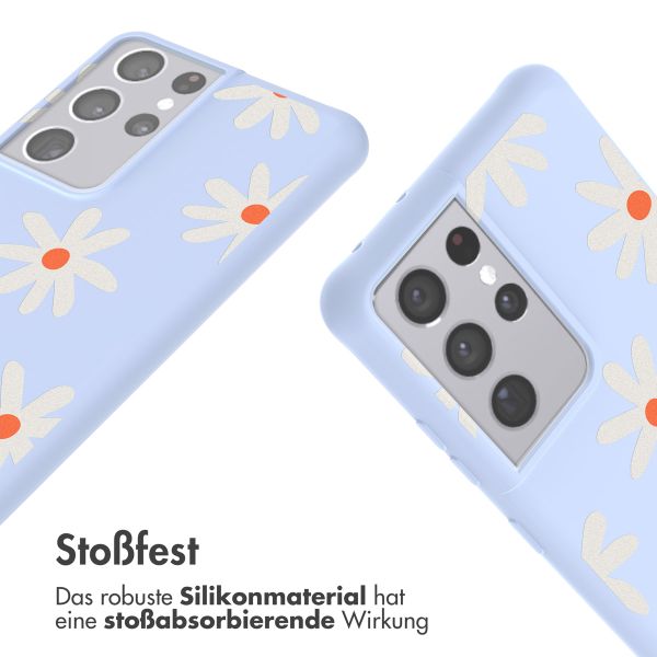 imoshion Silikonhülle design mit Band für das Samsung Galaxy S21 Ultra - Lila Flower Distance