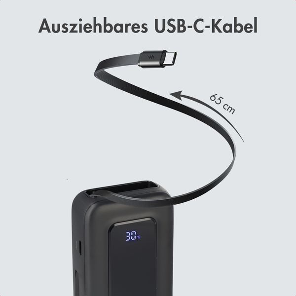 imoshion Powerbank mit ausziehbarem Kabel 10.000 mAh - Power Delivery - USB-C + Lightning - Schwarz