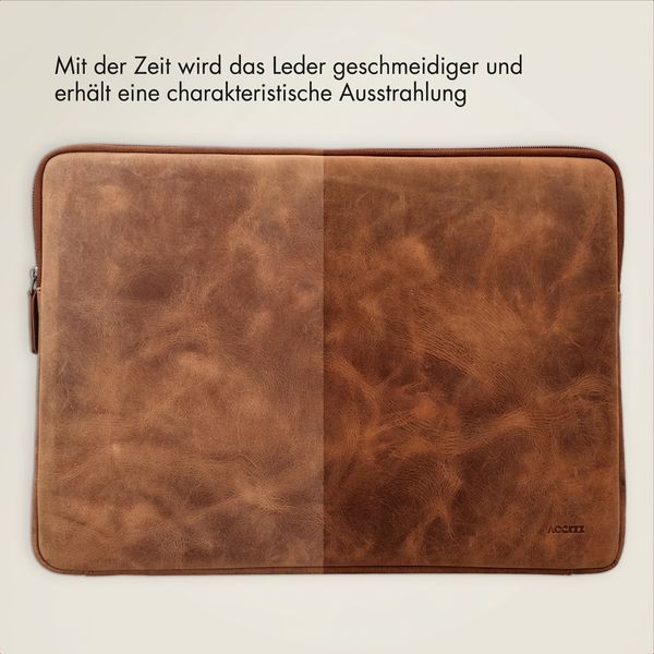 Accezz Leather Laptop Hülle mit Reißverschluss 15-16 Zoll - Laptop Sleeve - Cognac