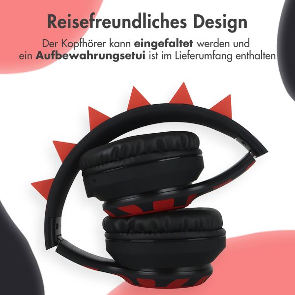 imoshion Kids Dino Bluetooth-Kopfhörer - Kinderkopfhörer mit Dezibelbegrenzer - Drahtloser Kopfhörer + AUX-Kabel - Black / Red