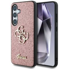 Guess 4G Metal Logo Back Cover mit Glitter Samsung Galaxy S25 - Rosa