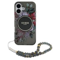 Guess MagSafe IML Flowers Case mit Beads Strap Apple iPhone 16 - Schwarz