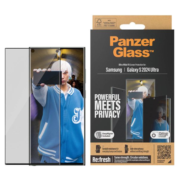 PanzerGlass Ultra Wide Fit Antibakterieller Screen Protector mit Sichtschutz inkl. Applikator für das Samsung Galaxy S24 Ultra