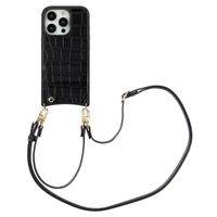 Selencia Nova Croco Handyhülle mit Kordel und Kartenhalter Apple iPhone 16 Pro - Schwarz