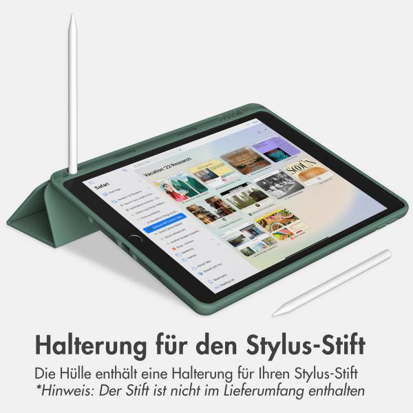 Accezz Smarte Klapphülle aus Silikon Apple iPad 9 (2021) 10.2 Zoll / iPad 8 (2020) 10.2 Zoll / iPad 7 (2019) 10.2 Zoll - Dunkelgrün