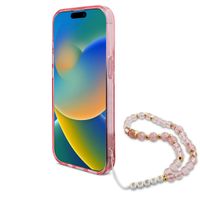 Guess MagSafe IML Flowers Case mit Beads Strap für das iPhone 15 Pro - Pink