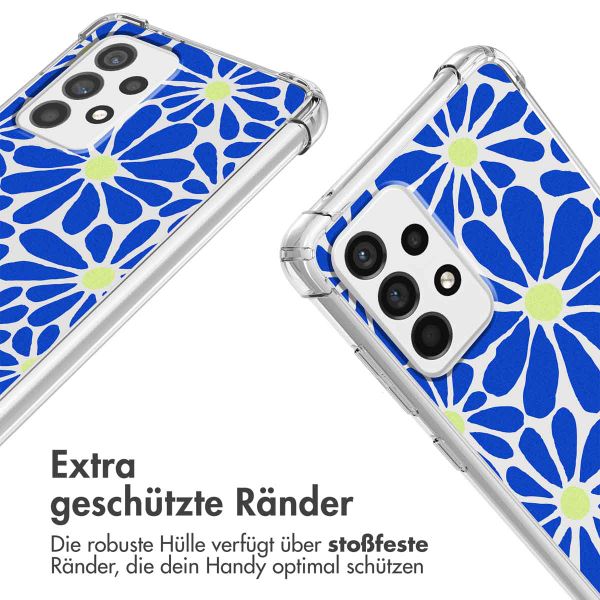 imoshion Design Hülle mit Band für das Samsung Galaxy A52(s) (5G/4G) - Cobalt Blue Flowers Connect