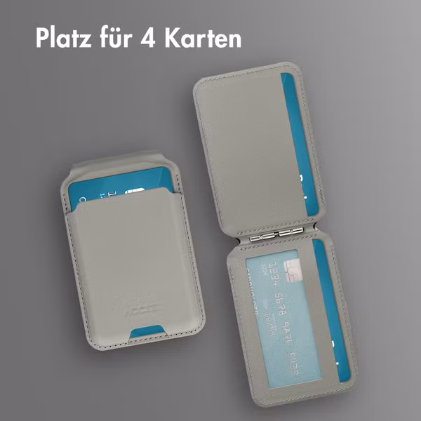 Accezz Magnetische Leder-Wallet mit Standfunktion - Geeignet für Apple Find My - Light Grey