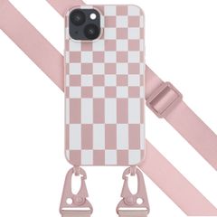 Selencia SilikonHülle design mit abnehmbarem Band Apple iPhone 14 Plus - Irregular Check Sand Pink