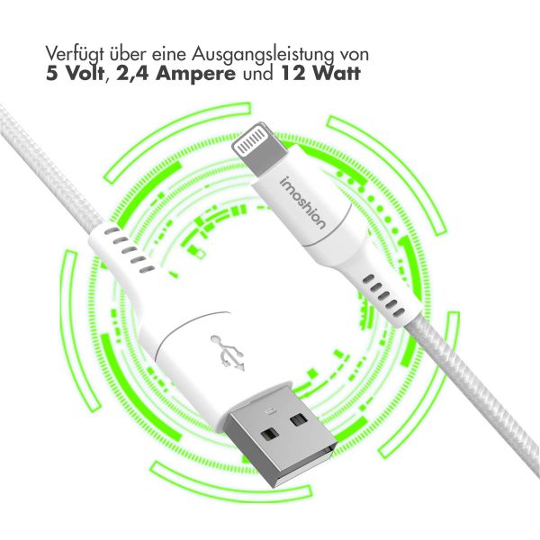 imoshion ﻿Lightning- auf USB-Kabel – nicht MFi-zertifiziert – Geflochtenes Gewebe – 0,5 m – Weiß