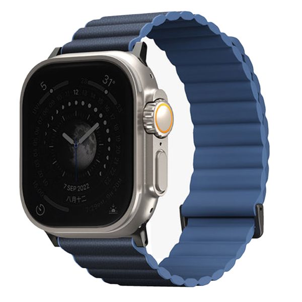 Uniq Revix Premium Edition doppelseitiges Armband für die Apple Watch Series 1 bis 10 / SE / Ultra (2) (44/45/46/49 mm) - Preußisch/Nebelblau