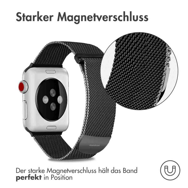 imoshion Mailändische Magnetarmband für die Apple Watch Series 1 bis 9 / SE (38/40/41 mm) | Series 10 (42 mm) - Größe S - Schwarz