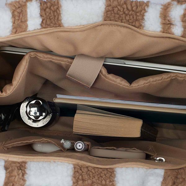 Selencia Zaya Tote Bag - Teddy Laptoptasche 16 Zoll - Checkered Beige