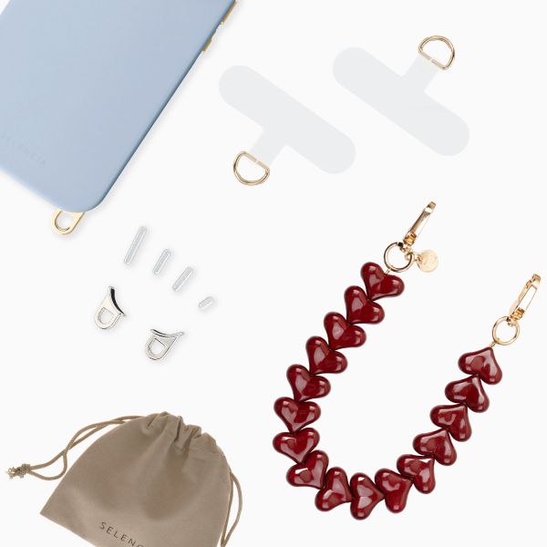 Selencia Rivièra MagSafe Backcover mit abnehmbaren Haken für das Apple iPhone 16 Pro Max - Powder Blue + Lova Handykette - Burgundy