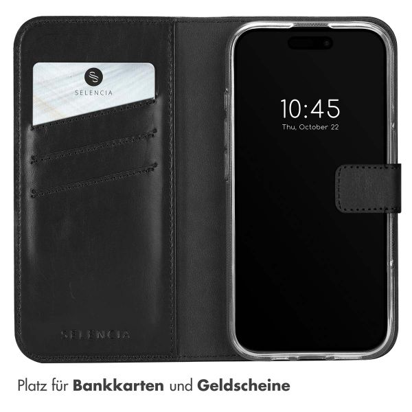 Selencia Echtleder Klapphülle Apple iPhone 16 - Schwarz