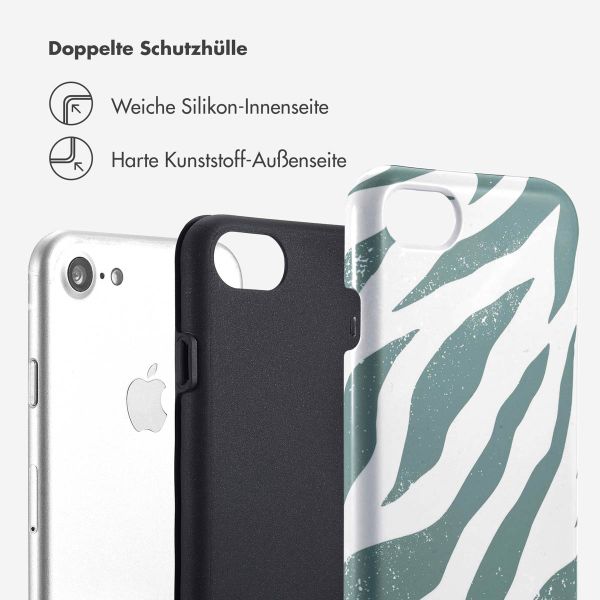 Selencia Vivid Tough Back Cover für das iPhone SE (2022 / 2020) / 8 / 7 / 6(s) - Colorful Zebra Pine Blue