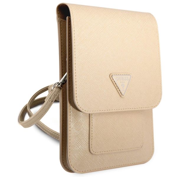 Guess Saffiano Triangle Handytasche - Geeignet für Smartphones bis 7 Zoll - Beige