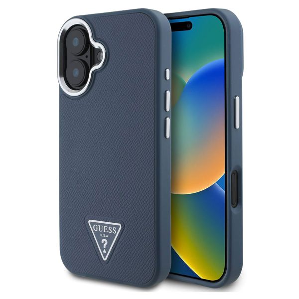 Guess Grained Triangle Case MagSafe für das iPhone 16 - Blue