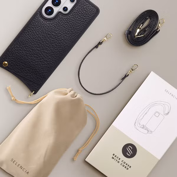 Selencia Nova HandyHülle mit Kordel und Kartenhalter Samsung Galaxy S26 Ultra - Schwarz