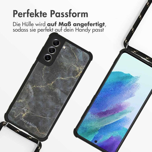 imoshion Design Hülle mit Band für das Samsung Galaxy S21 FE - Black Marble