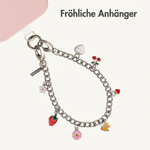 Selencia Rivièra MagSafe Backcover mit abnehmbaren Haken für das Apple iPhone 16 Pro - Sorbet Pink + Chain Charm - Silver