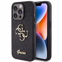 Guess 4G Metal Logo Back Cover mit Glitter Apple iPhone 15 Pro - Schwarz