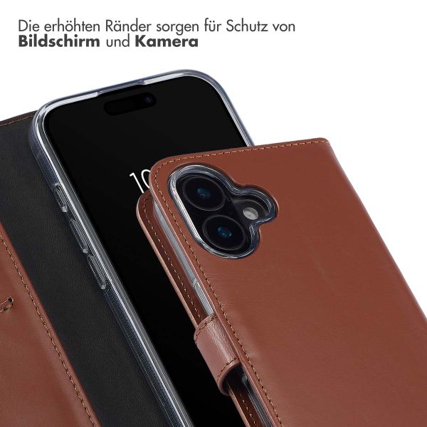 Selencia Echtleder Klapphülle für das iPhone 16 - Hellbraun