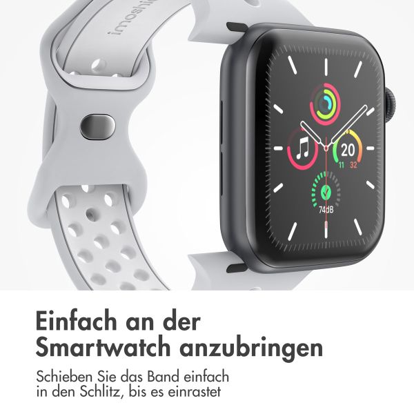 imoshion Sportarmband⁺ für die Apple Watch Series 1 bis 10 / SE / Ultra (2) (44/45/46/49 mm) - Größe M/L - Pure Platinum & White