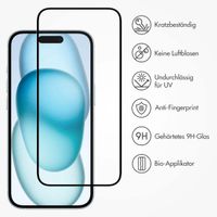 Accezz Vollflächige Schutzfolie aus gehärtetem Glas mit Applikator für das iPhone 15 Plus - Transparent